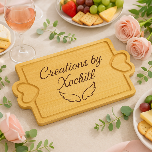(Personalized Item) Heart-Handled Bamboo Charcuterie Board Gift Set