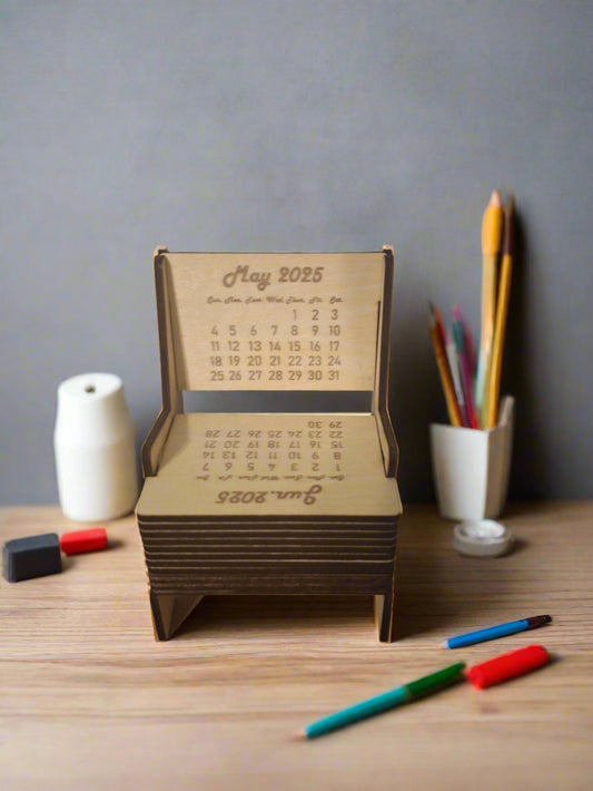 (Personalized Item) Wooden Calendar Bench – 12-Month Desk Display