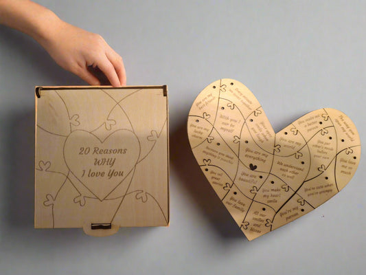 20 Reasons Why I Love You – Wooden Heart Puzzle Gift