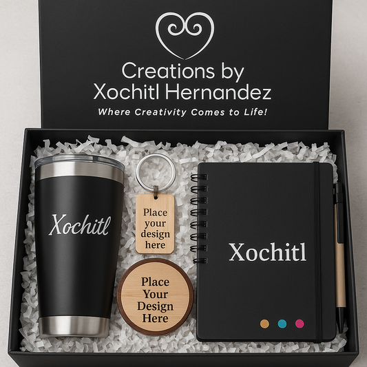 Personalized Executive Gift Box- Custom Engraved Tumbler, Notebook w/Pen, Coaster & Keychain