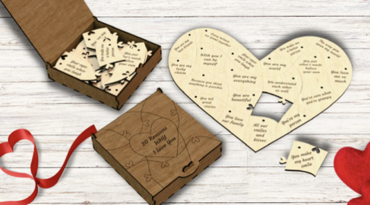 20 Reasons Why I Love You – Wooden Heart Puzzle Gift