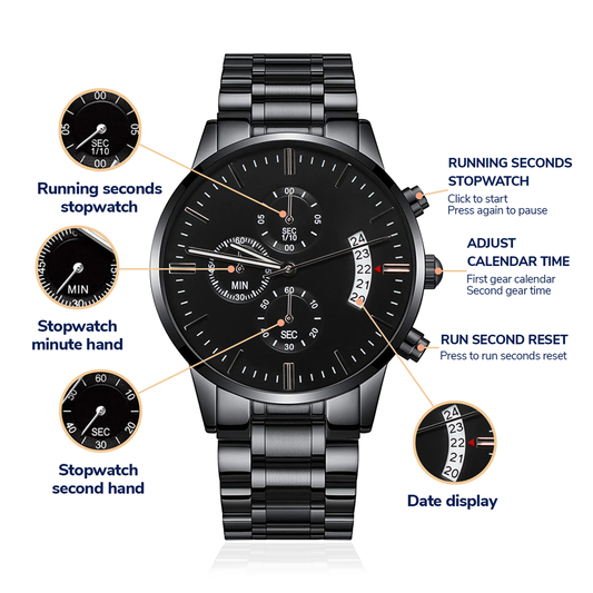 (Personalized Item) Customizable Engraved Black Chronograph Watch