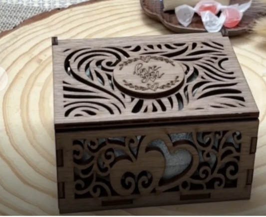 Handcrafted Wooden Jewelry Box with Heart Engraving – "Love You"