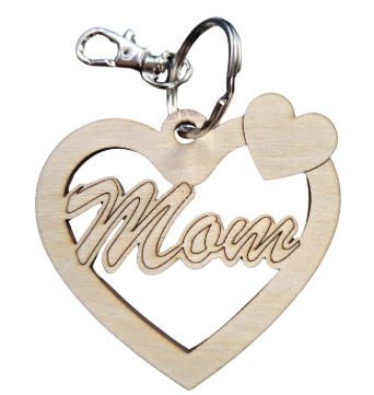 Handcrafted Wooden "Mom" Heart Keychain