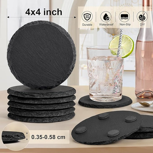 (Personalized Item) Coaster Set - Black Slate or Wood