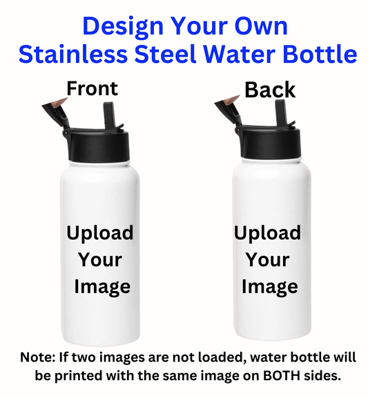 (Personalized Item) Design Your Own- Stainless Steel Water Bottle with a Straw Lid