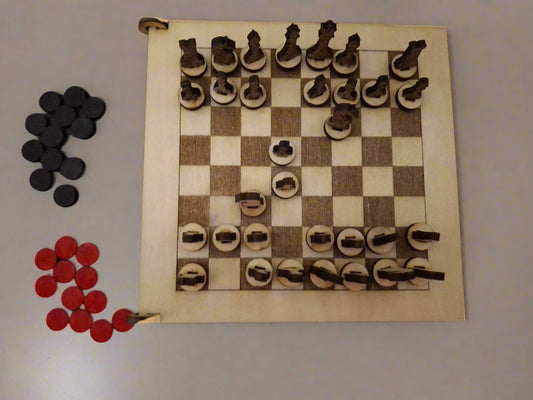 (Personalization Option) Mini Wooden Chess & Checkers Set – 2 Games in 1 Elegant Box