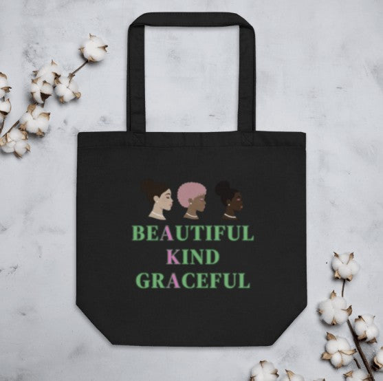 "Beautiful. Kind. Graceful." Organic Cotton Tote Bag