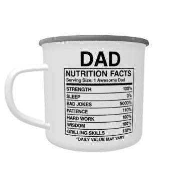 (Personalized Item) "World's Best Dad w/Fun Nutrition Facts" Enamel Mug
