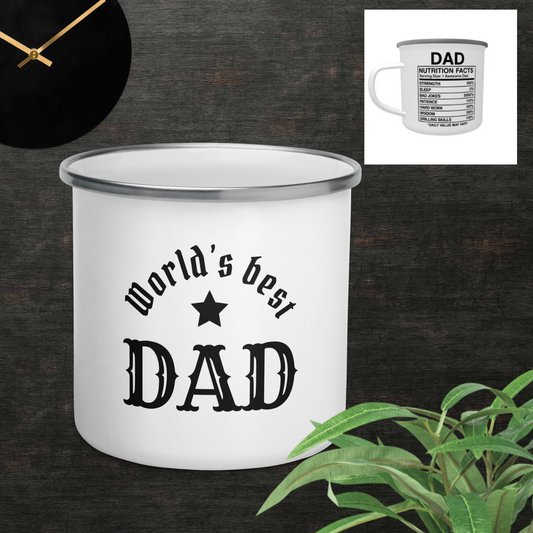 (Personalized Item) "World's Best Dad w/Fun Nutrition Facts" Enamel Mug